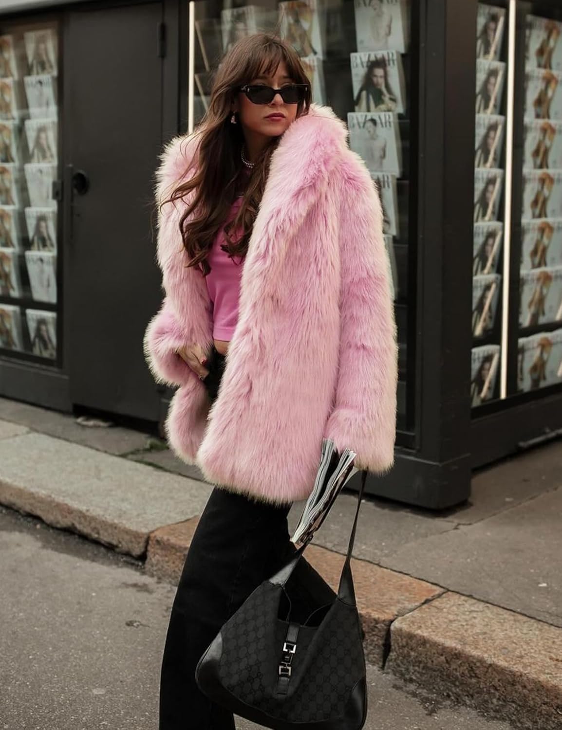 Flygo Womens Long Faux Fur Coats Fluffy Faux Fur Jacket Long Sleeve Lapel Furry Coats Fuzzy Winter Jacket - Image 5