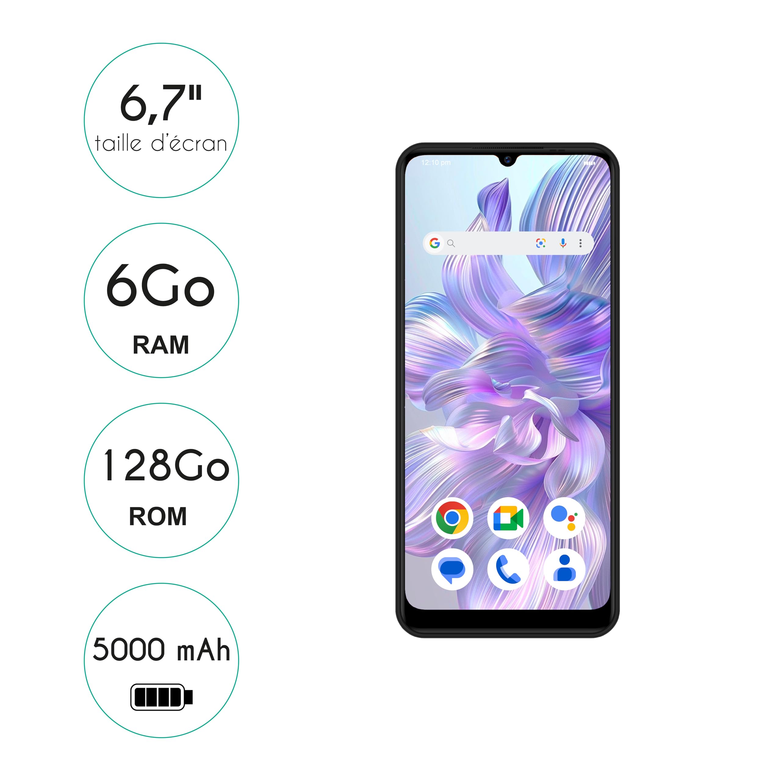 Logicom - Smart Pro - Smartphone 4G Débloqué - Écran 6,7’’ HD - 128Go + 256-6Go RAM - Android 14 - Double SIM - Batterie 5000mAh - USB-C - Wi-FI - 5G - Reconnaissance Faciale - Caméra 50 + 13MP