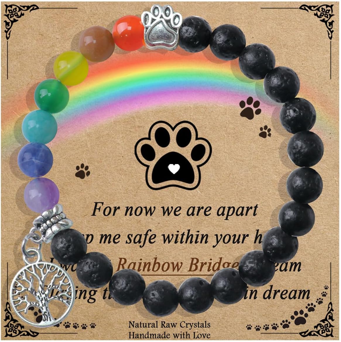 Pet Memorial Gifts, Sympathy Gift for Loss of Dogs and Cats, Chakra Rainbow Bridge Bracelet for Women Men Who Lost Pets
