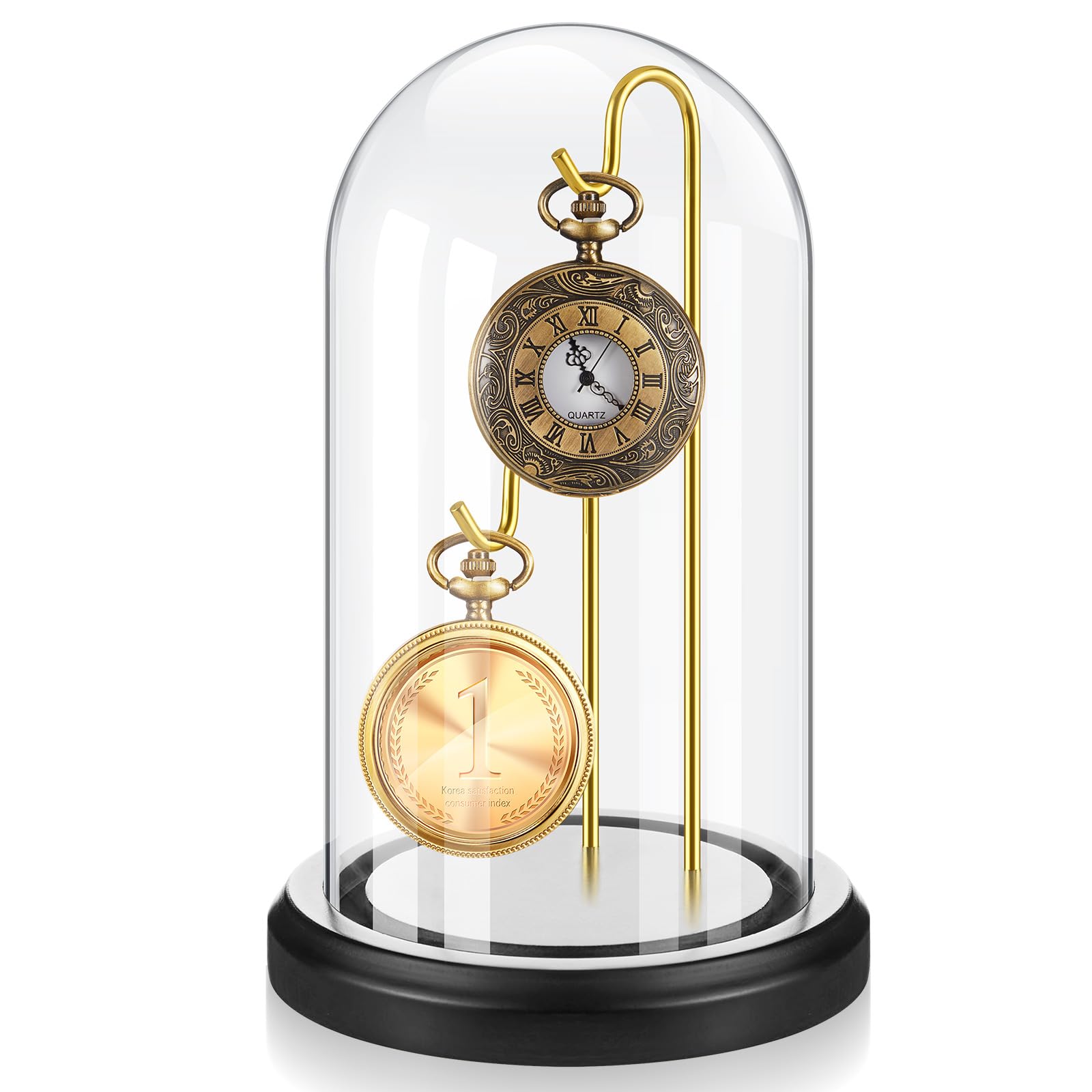 Beeveer 1pc 4x7 Pocket Watch Display Case 2 Hook Black Gold