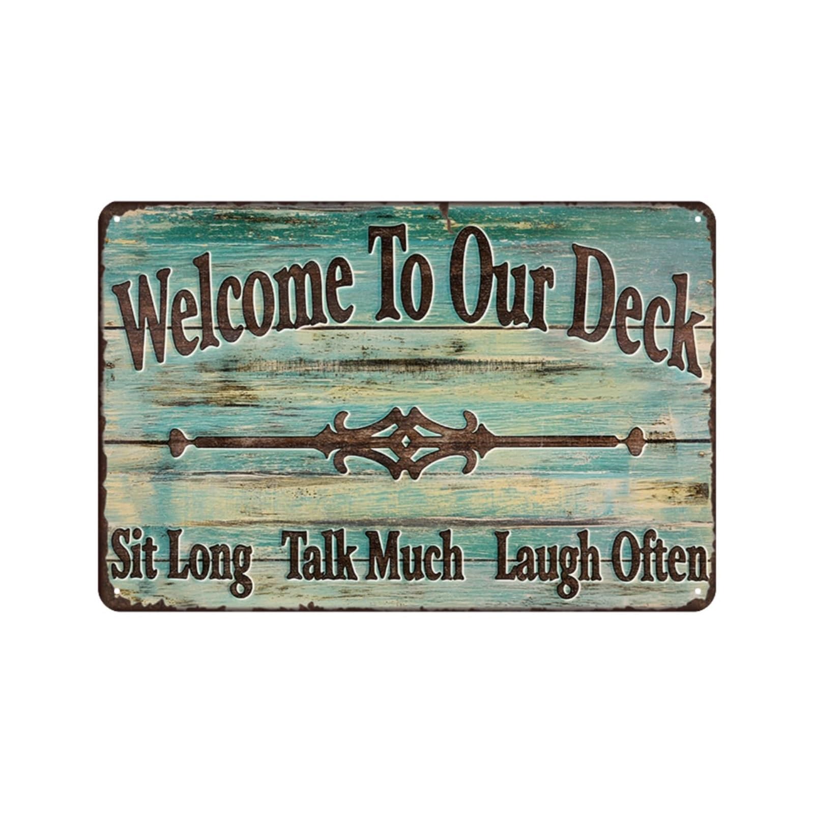 FNYUVNFAF Welcome to Our Deck Metal Tin Sign Vintage Porch Sign Outdoor Patio Backyard Welcome Rustic Wall Decor for Garden Entryway 8 X 12 in