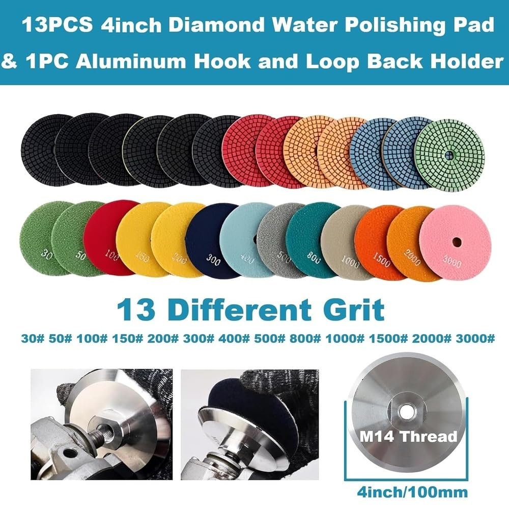 Almohadilla de pulido con agua de diamante 4 pulgadas 100 mm 13 granos | Almohadilla de 4 pulgadas y 100 mm con 13 niveles de grano de 30# a 3000# for pulir paso a paso