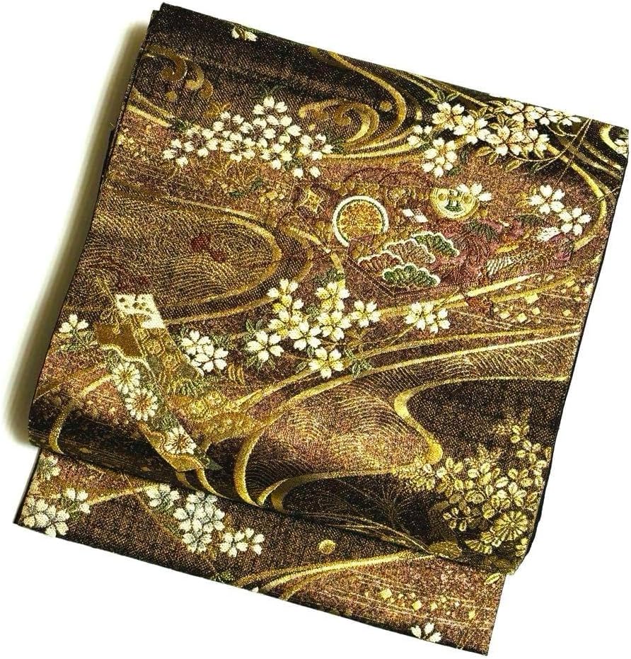 83番未仕立て袋帯 西陣織 クリスマスに ピンクベージュの六通袋帯