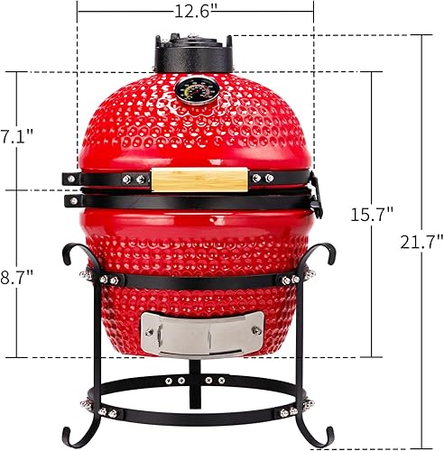 Miniatura 4 de Vasitelan Parrilla de carbón portátil de cerámica de 13 pulgadas, parrilla de carbón Kamado BBQ (estilo 2-negro)