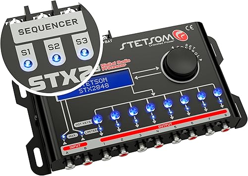 Miniatura 2 de Stetsom STX 2848 DSP Crossover & Ecualizador Procesador de señal digital completo de 8 canales (Secuenciador) 2.8 Relé remoto
