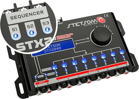 Stetsom STX 2848 PRO - DSP Crossover & Equalizer 8 Channel Full Digital Signal Processor (Sequencer) 2.8, Audio Processor, Limiter, Sequencer, 2 RCA Input, Full Digital Signal Audio