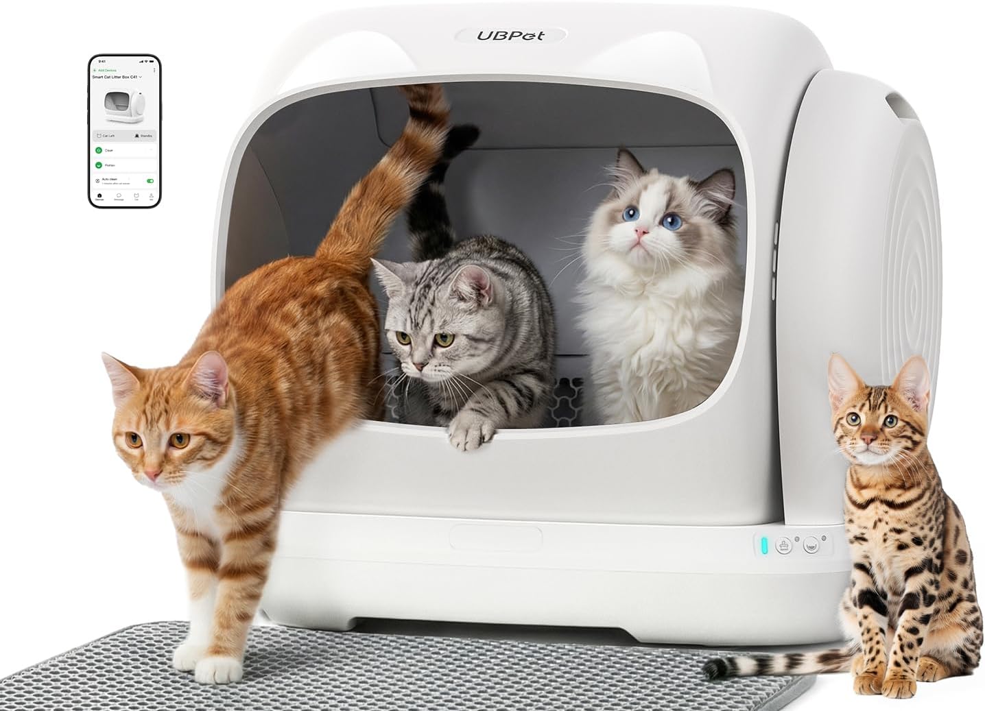 UBPET XXXL Automatic Cat Litter Box, Self Cleaning Litter Box for Multiple Cats, Anti-Pinch Safety Protection, Smart APP Control, Odor Control, Works with Clumping/Bentonite/Mineral Litter