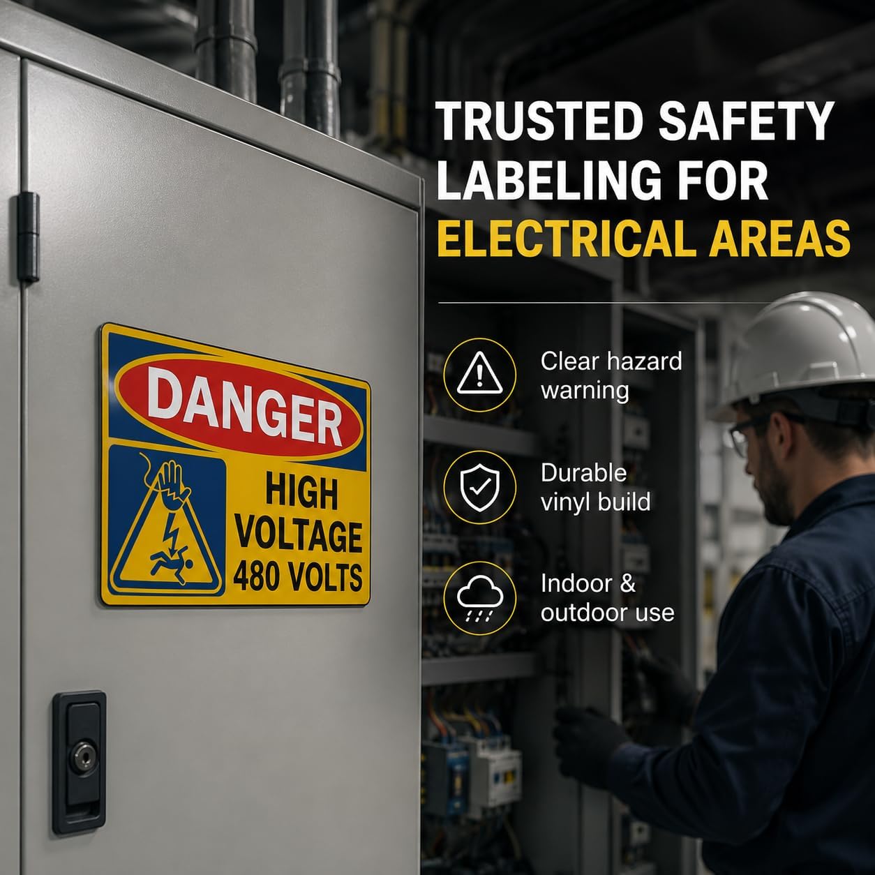 DANGER High Voltage 480 Volts Lable Sticker for Electrical Warning Signs,10 PCS Vinyl Adhesive Sticker for Warn Electrical Hazards
