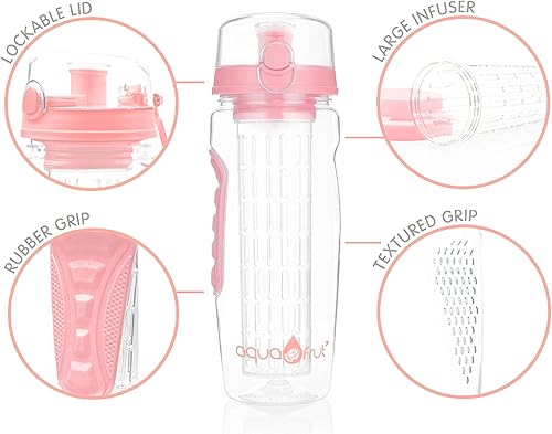 Miniatura 2 de AquaFrut - Botella de agua con infusor de frutas de 32 onzas, sin BPA, botella deportiva de infusión de frutas, tapa abatible con boquilla para