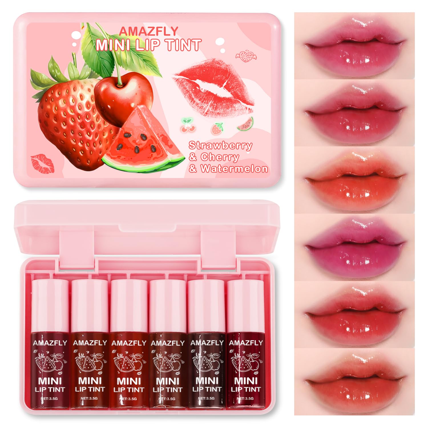 6 Colors Lip Tint Stain Set, Watery Lip Stain Mini...