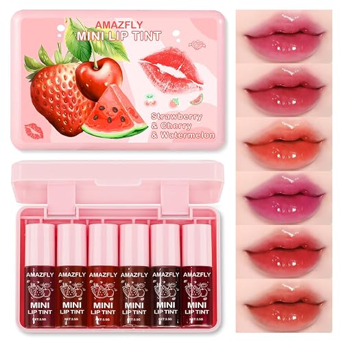 6 Colors Lip Tint Stain Set, Watery Lip Stain Mini Liquid Matte Lipstick, Multi-use Lip Cheek Tint, Moisturizing Plump Lip Gloss, Lightweight Non-Sticky, Long Lasting, Vivid Lip Care Makeup (6 Colors)