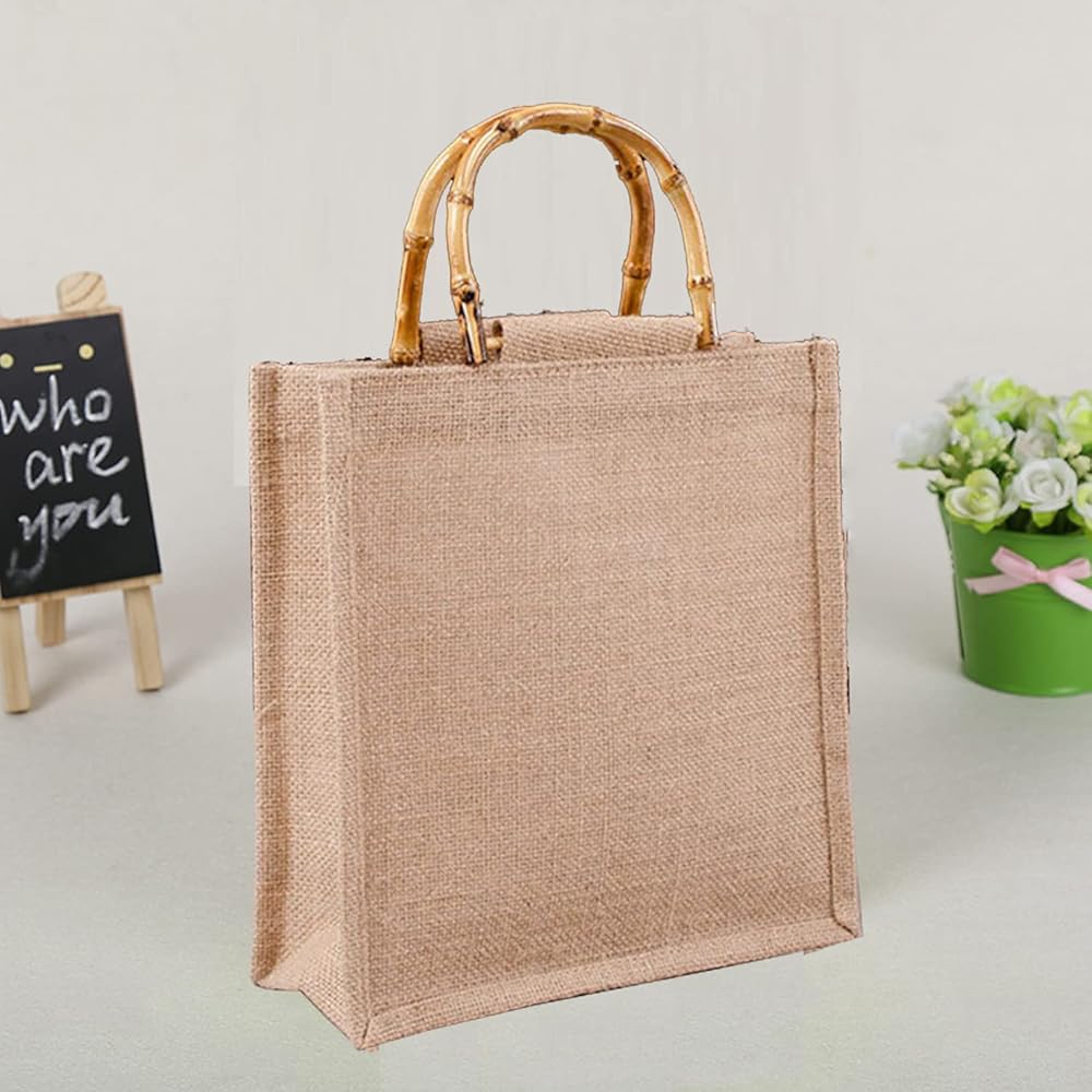 Borsa In Juta Naturale Con Manico In Bambù - Impermeabile, Per Spesa O Spiaggia - Foto 4