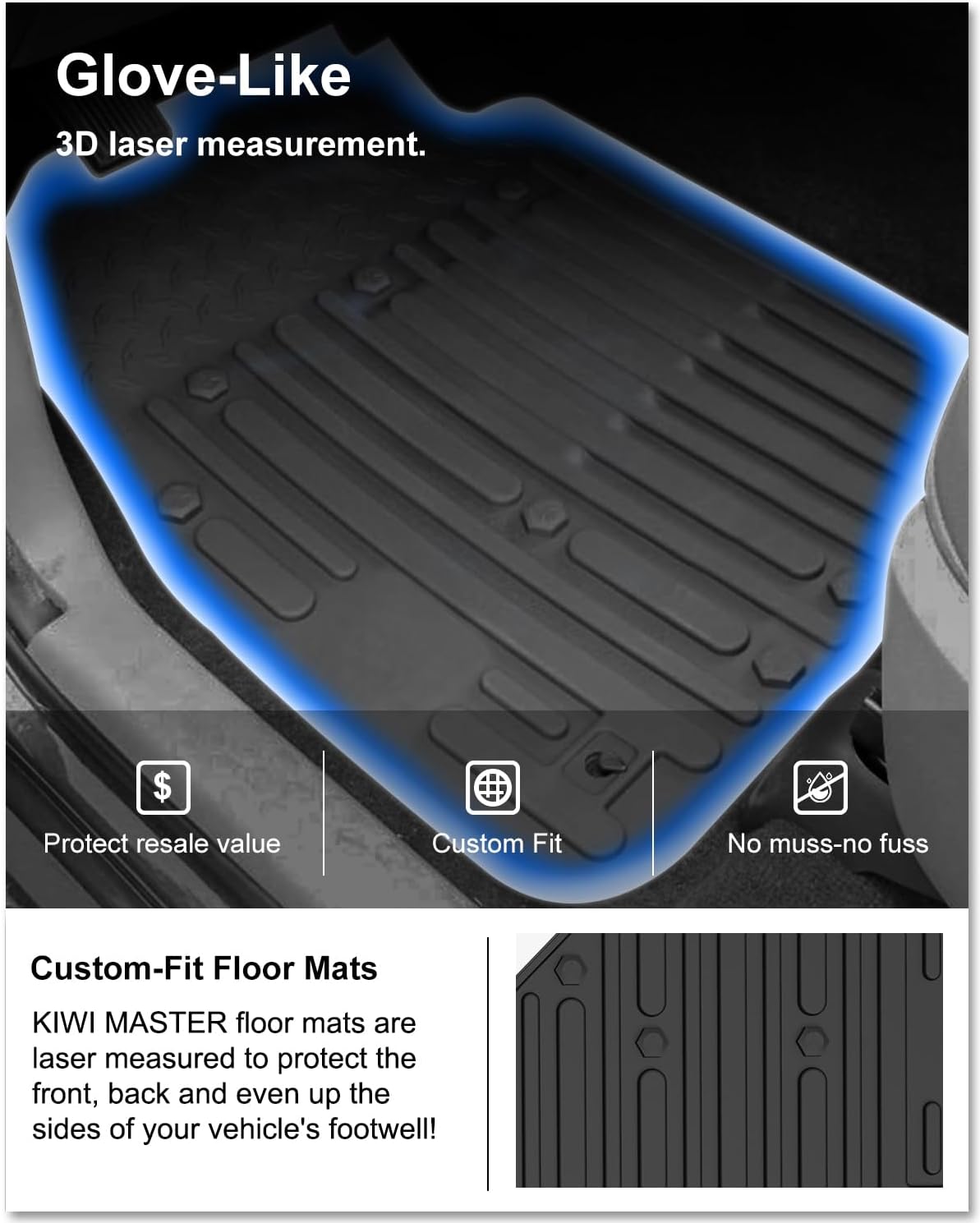 kiwi master floor mats for 2009-2018 dodge ram 1500 quad cab, 2019-2024 ram 1500 classic quad cab, custom fit all weather car mats, heavy duty tpe floor liners, front & rear 2 row, black ram 1500 quad cab|2009-2018|floor mats