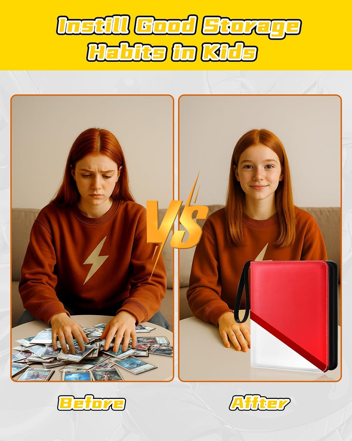 for 9 Pocket Card Binder for 900 Cards - Large Capacity Trading Card Collection Album Folder with Zipper for Women Teens Girls Red White Design for Sports Cards Game Cards