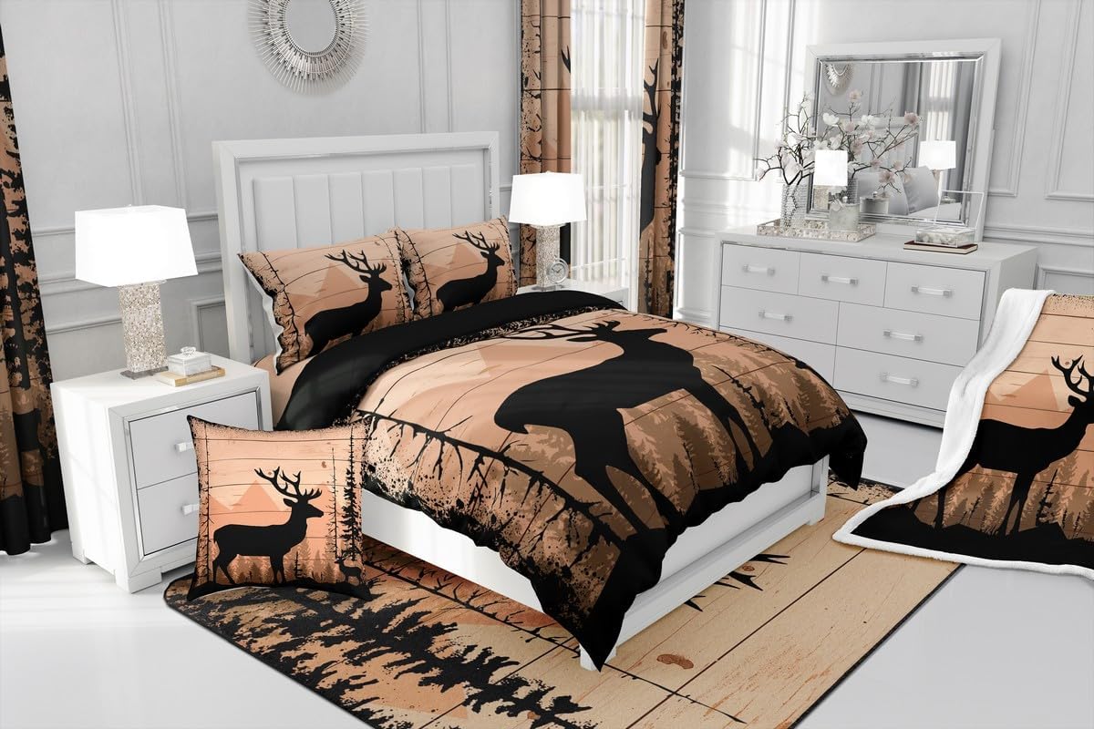 Feelyou Kids Rustic Cabin Indoor Floor Mat Set,Wildlife Hunting Animal Deer Rugs for Living Room Bedroom Area Rug 5x7,Boys Girls,Farmhouse Deer Accent Rug,Western Farmhouse Doormats Floor Mat