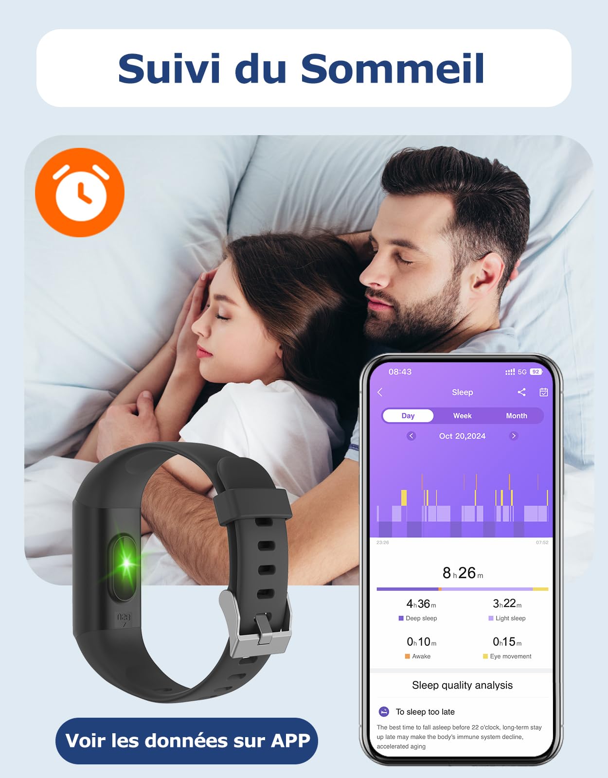 Cloudpoem Montre Connectée Sport IP68 Podomètre Cardiofréquencemètre Suivi Sommeil Calories Android iOS