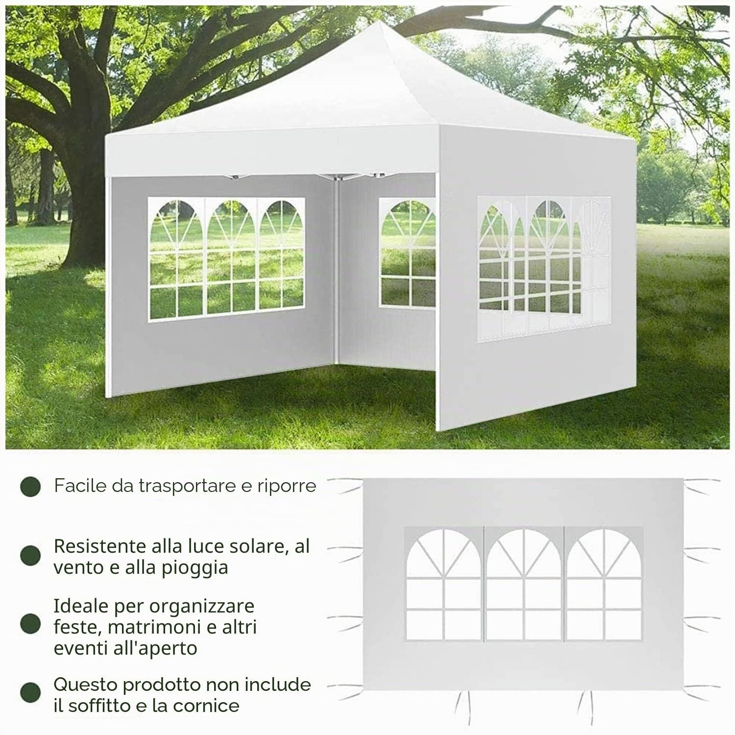 2 Pezzi Pannelli Laterali per Gazebo Impermeabili, 3 x 2 m, Tessuto Oxford 210D con Finestra in PVC – Ricambio per Gazebo da Giardino, Esterno, Feste