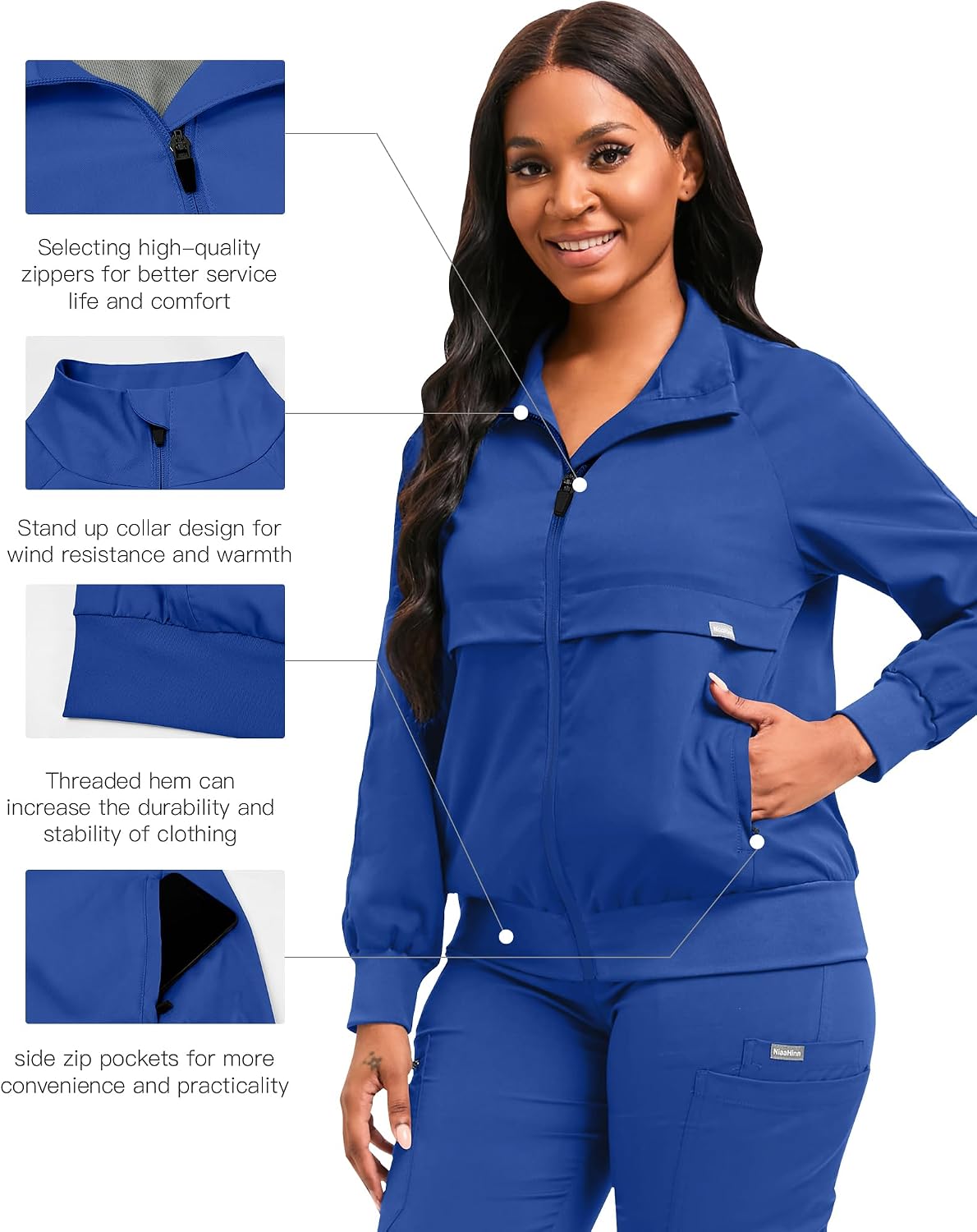 Scrubspro Scrub Jackets long Sleeve Medical Scrub Jackets for Women Zip Front
