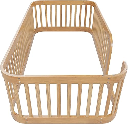 Miniatura 9 de Harper & Bright Designs Cama Montessori de suelo tamaño individual con valla alta para niños, marco de cama individual de madera maciza para niñas y