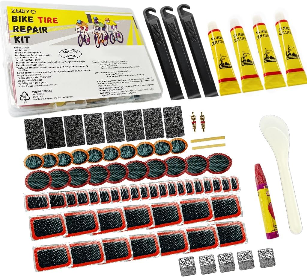 ZMRYO 80PCS Bike Tire Repair Kit - Tube Patch Kit with Levers, Glue & Pro Tools for Mountain, Road Bikes & More