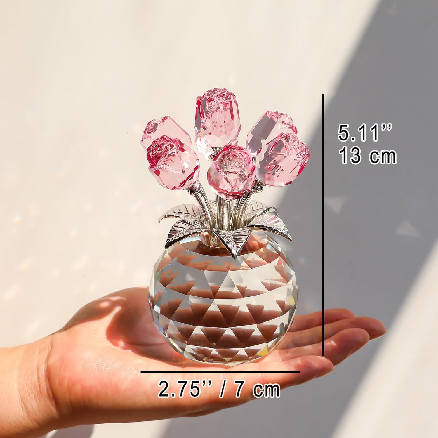 Crystal Rose Bouquet Flower Figurine - Pink Rose Gifts for Women, Collectible Floral Glass Ornaments for Valentine's Day, Mother's Day, Boxed - Image 4