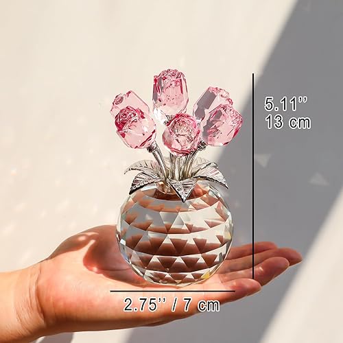 Miniatura 4 de Figura de ramo de rosas de cristal, regalos de rosas rosadas para mujeres, adornos florales coleccionables de cristal para el día de San Valentín,