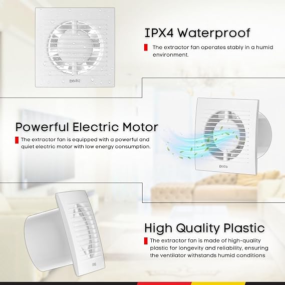Steinberg14 White 100mm Bathroom Fan - Bathroom Extractor Fan - Wall Ventilation Fan - 4 inch Exhaust Fan for Ventilation in Bathroom, Kitchen and Toilet - Ventilator Against Moisture