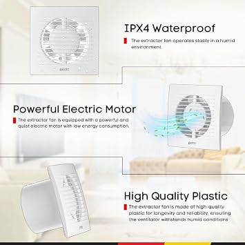 Steinberg14 White 100mm Bathroom Fan - Bathroom Extractor Fan - Wall Ventilation Fan - 4 inch Exhaust Fan for Ventilation in Bathroom, Kitchen and Toilet - Ventilator Against Moisture