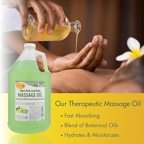 Miniatura 6 de SPA REDI - Aceite de masaje, limón y lima, 128 oz - Pedicura profesional, manicura, terapia de masaje de cuerpo completo, con aceite de almendras,