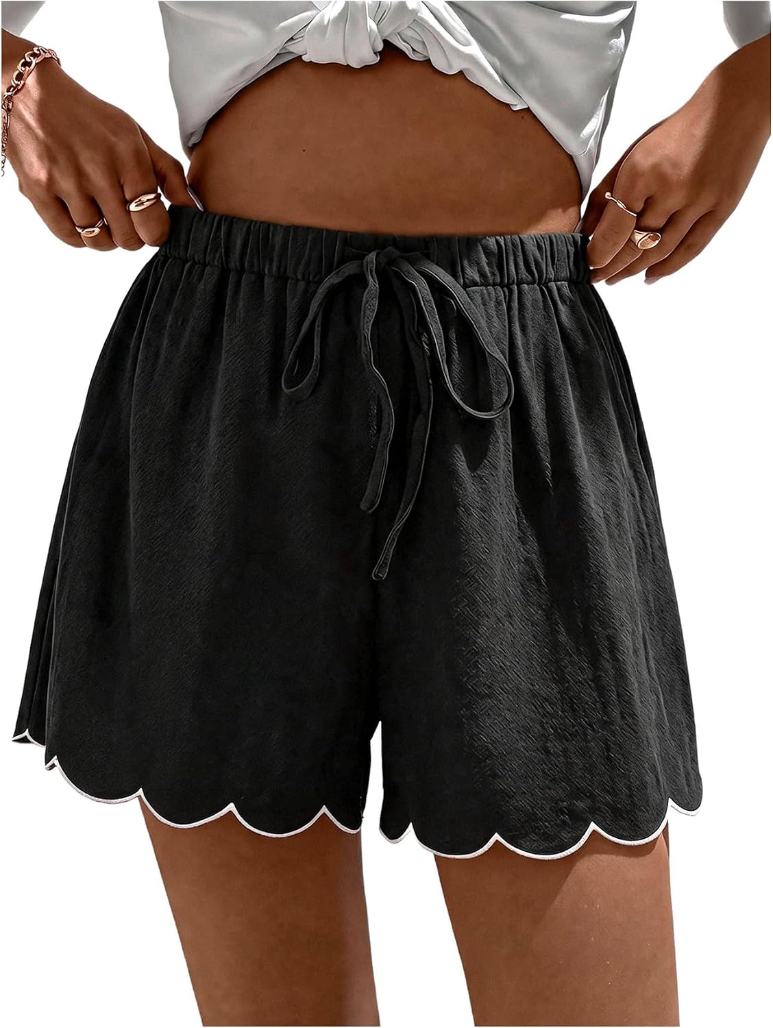 WDIRARA Women's Wide Leg Shorts Drawstring Elastic Waist Casual Shorts
