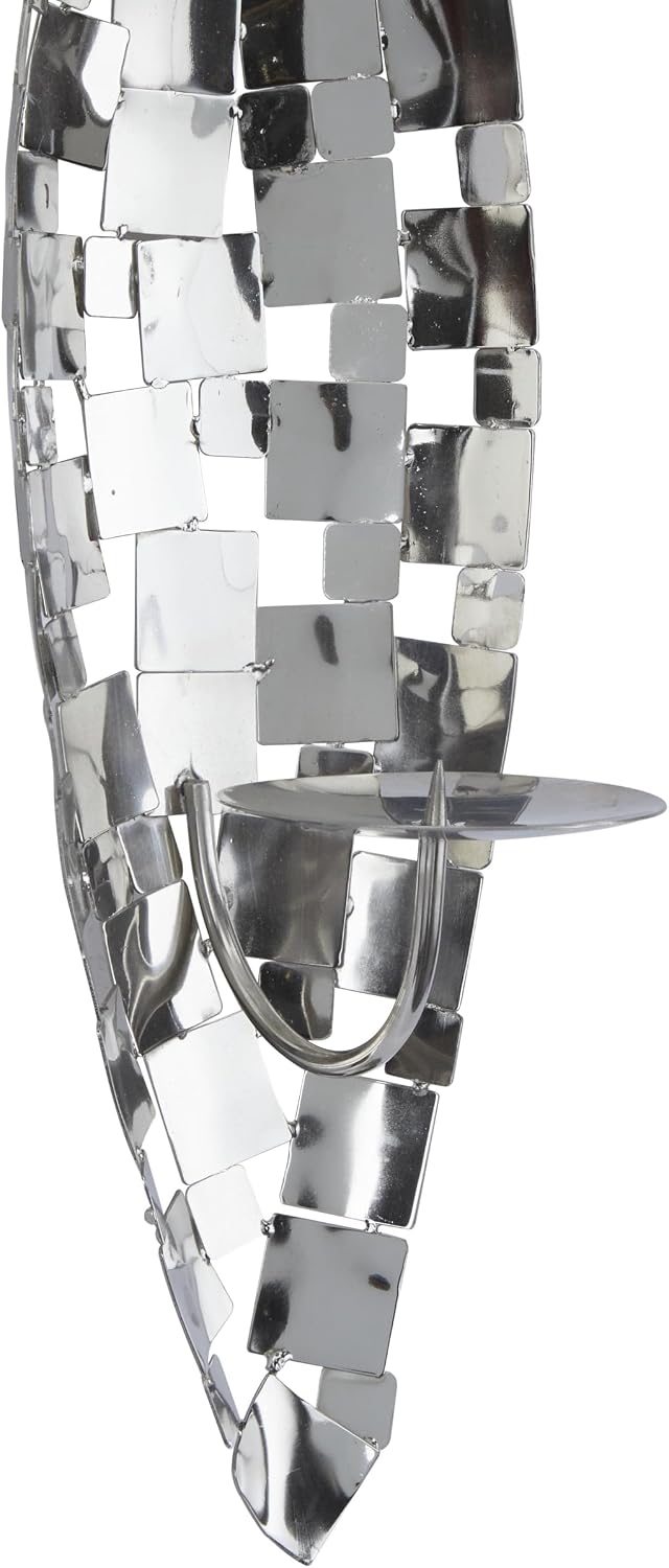CosmoLiving by Cosmopolitan Stainless Steel Pillar Wall Sconce with Hammered Pattern, 5" x 6" x 20", Silver