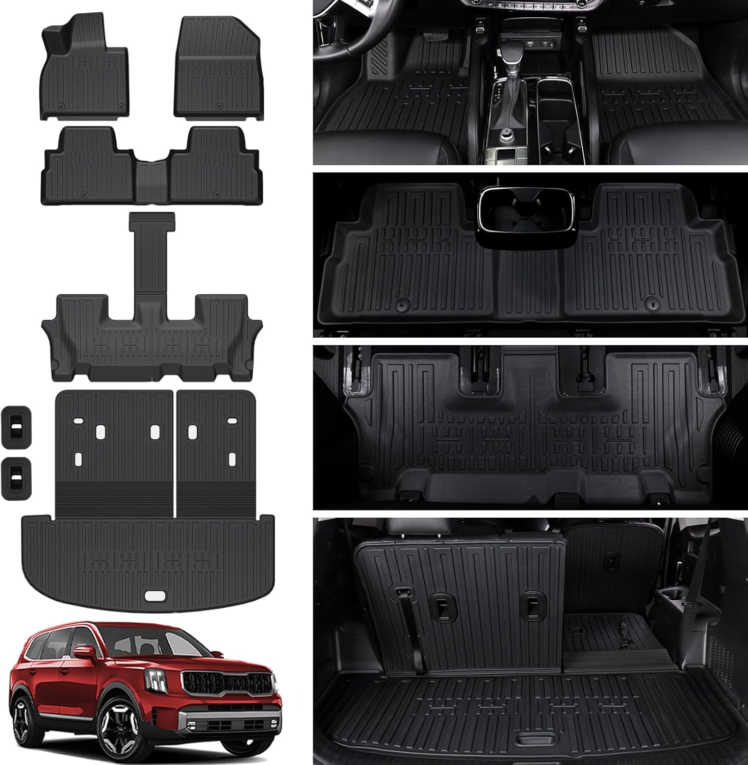 Floor Mats for 2020-2025 Kia Telluride 7/8 Passenger, All Weather TPE Durable Cargo Liner with Backrest Mat Interior Protection for 2025 Kia Telluride