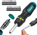LIBRATON Ratcheting Screwdriver Set, Multi-bit Screwdriver Tool, 33-in-1 Magnetic Ratchet Screw Driver, Slotted/Philips/Pozi/Torx/Hex/Square Bits, Ergonomic Handle for Home, Auto & DIY