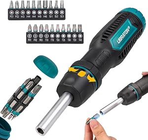 LIBRATON Ratcheting Screwdriver Set, Multi-bit Screwdriver Tool, 33-in-1 Magnetic Ratchet Screw Driver, Slotted/Philips/Pozi/Torx/Hex/Square Bits, Ergonomic Handle for Home, Auto & DIY