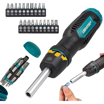LIBRATON Ratchet Screwdriver Set, 33-in-1 Multi Screwdriver | Magnetic Screwdriver, Slotted/Philips/Pozi/Torx/Hex/Square Bits