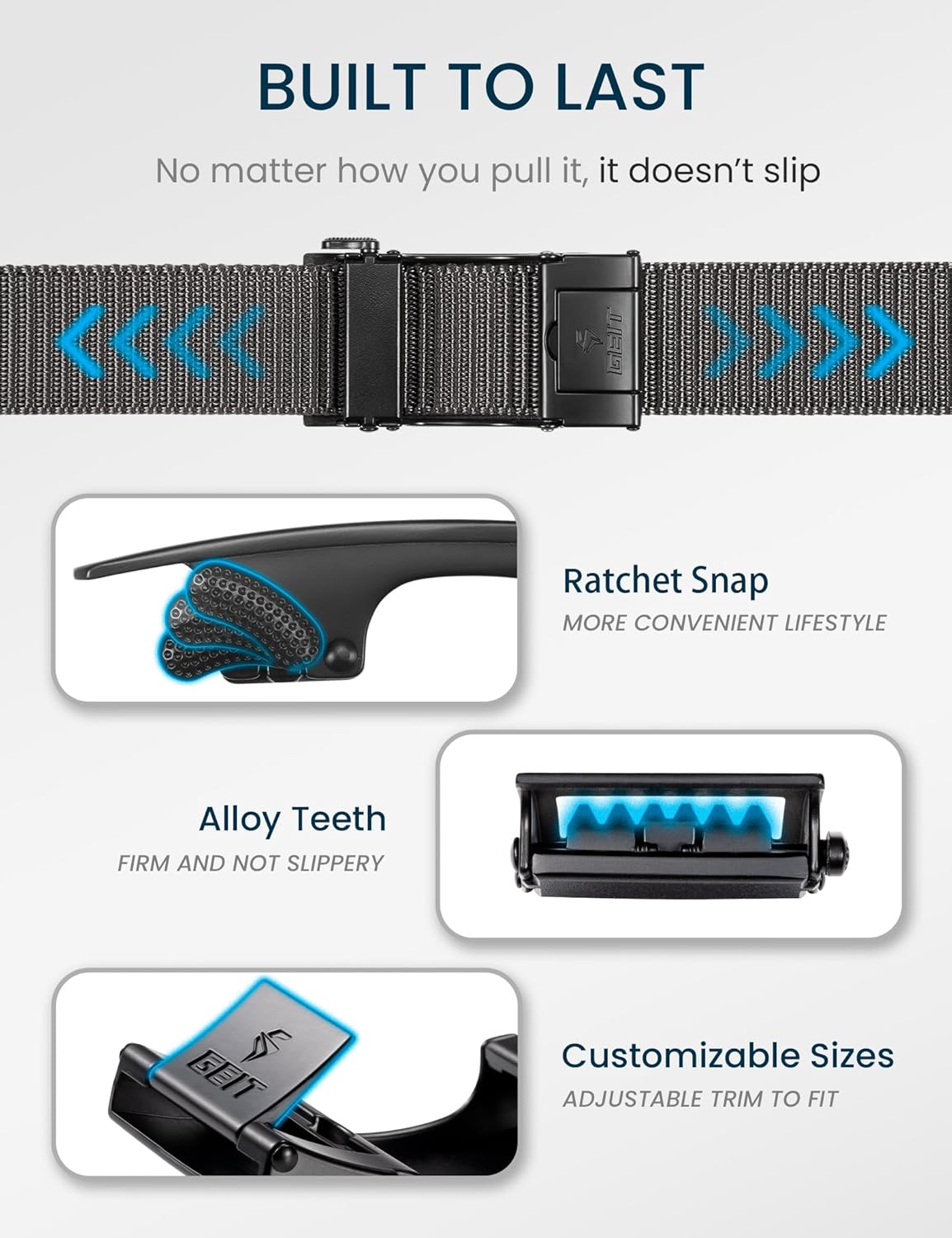 GEIT Men's Nylon Ratchet Belt, 1 3/8" Adjustable Web Belt with Slide Click Buckle for Dress Casual Work - Image 3