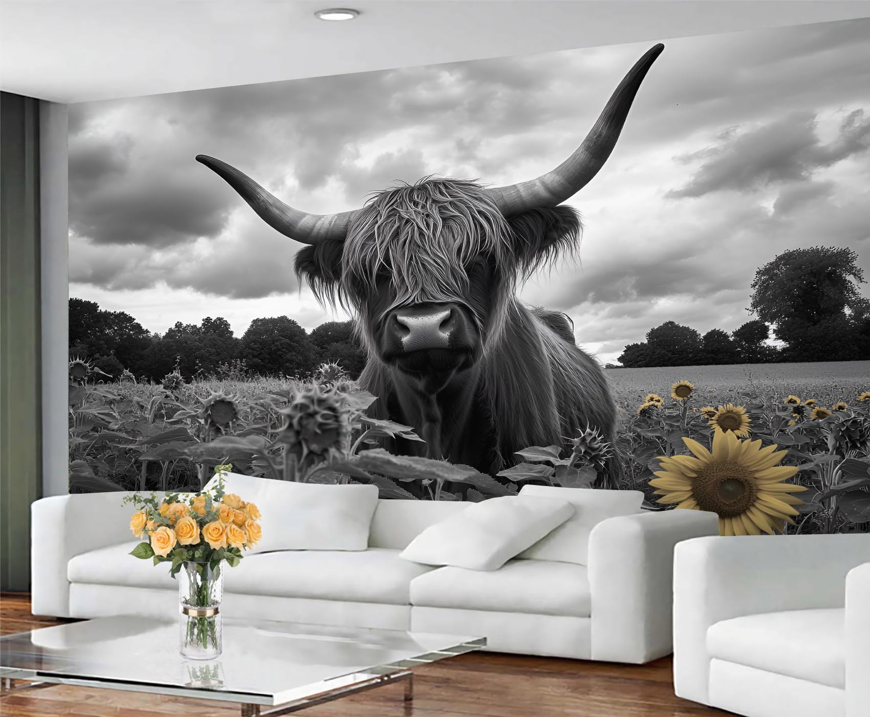GIVLWF Wallpaper Highland Cow Home Decor & Mural, Cow Print Bedroom Wallpaper, Farmhouse Wall Paper for Living Room, Large Wall Mural - Not Self-Adhesive — image 1