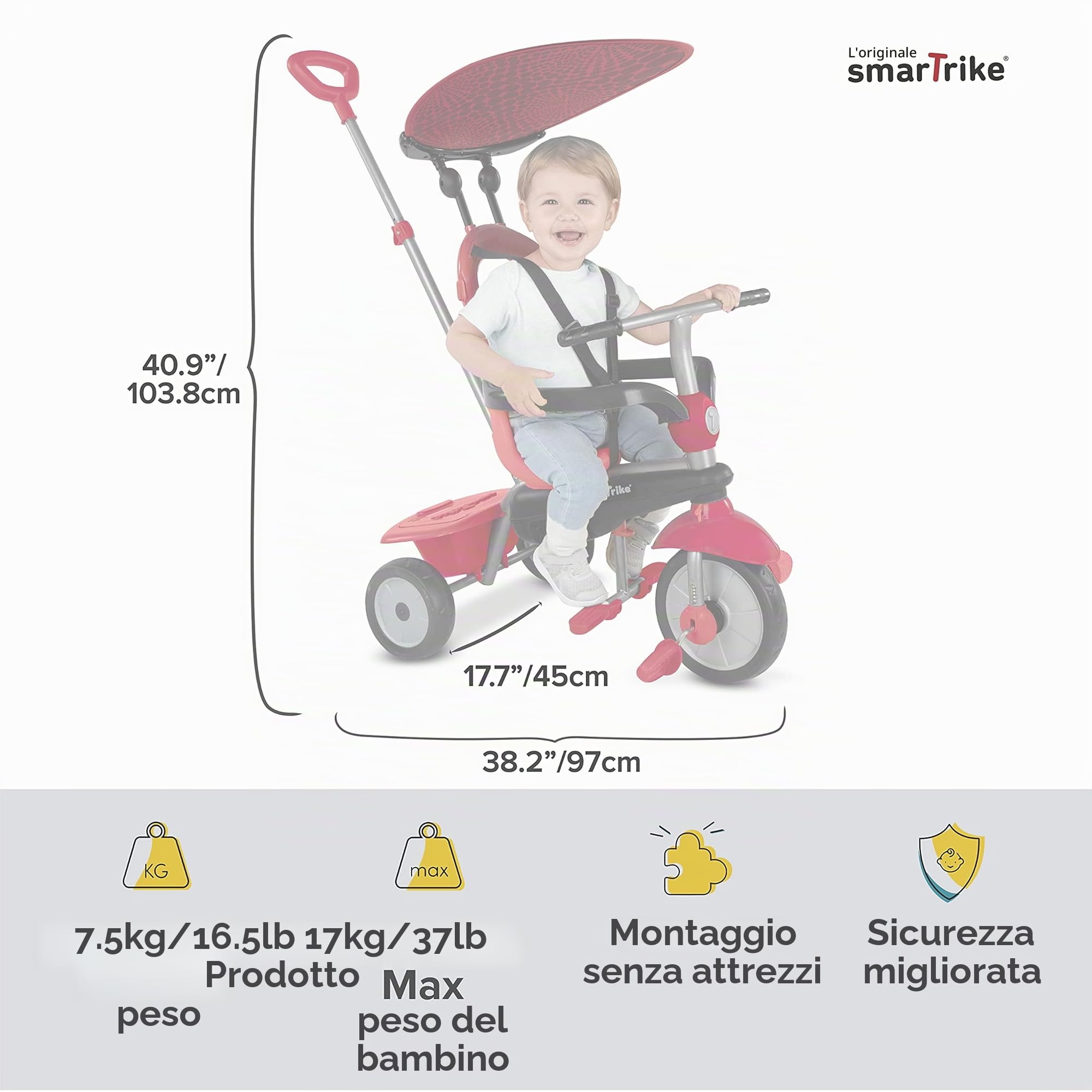 smarTrike Zoom - Triciclo multilivello 4 in 1, 2, 3 anni, colore: Rosso