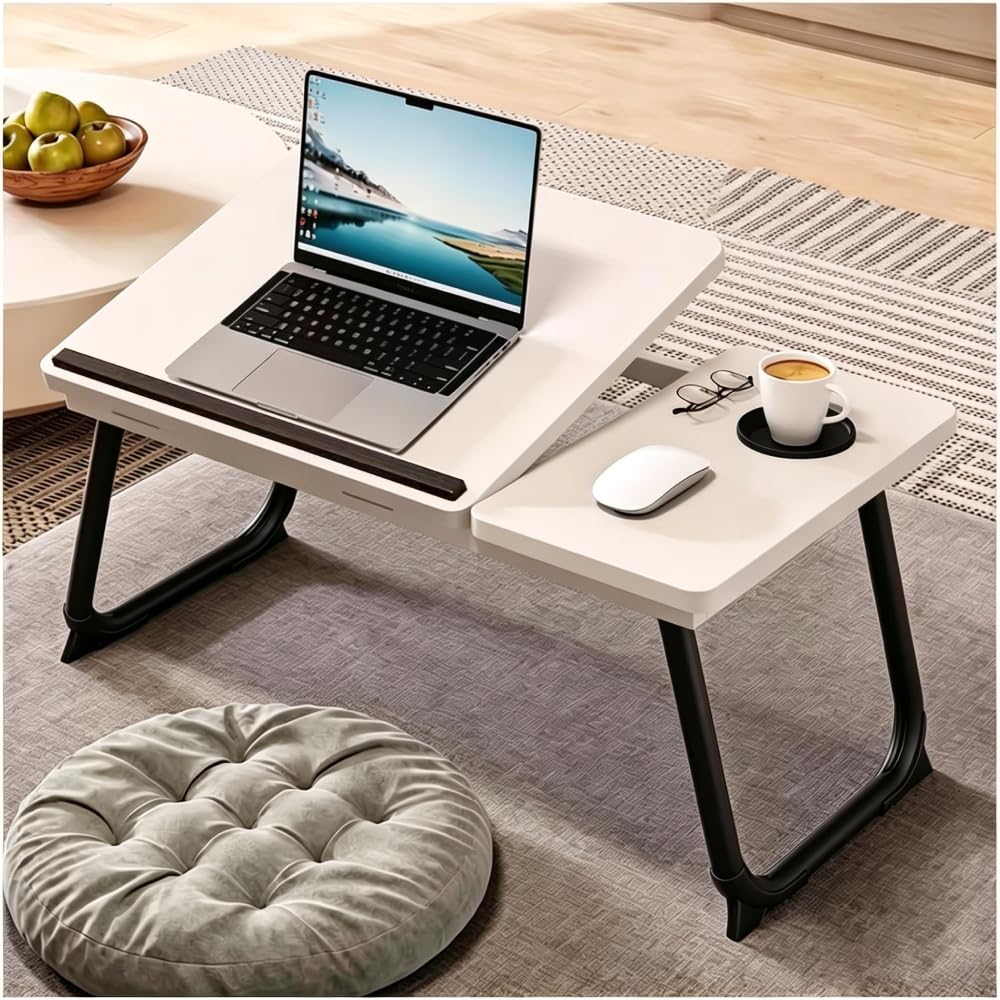 Smallrun White Bed Tray, Folding Breakfast Table, Laptop Table, Multifunction Laptop Table For Bed And Sofa (Ab, )
