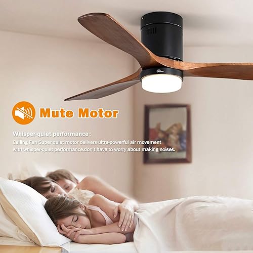 Miniatura 7 de Sofucor Ventiladores de techo de montaje empotrado de 52 pulgadas con luces y control remoto, LED regulable, motor de CC silencioso, para sala de