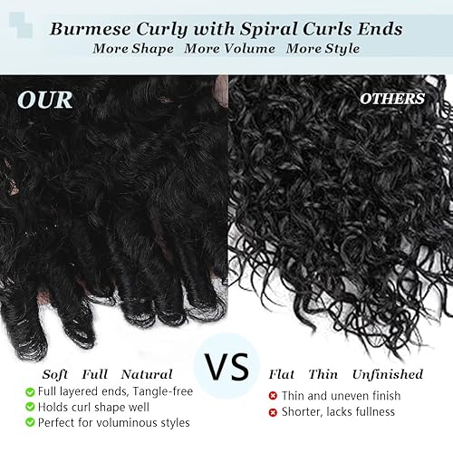 Miniatura 5 de Abijale Pelucas de Cabello Humano Rizado Birmano con Parte en V Densidad del 200% Actualización Pelucas de Cabello Humano con Parte en U con Cordón