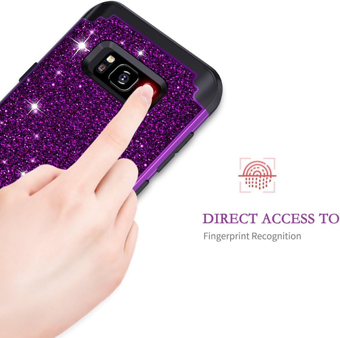 LONTECT Compatible Galaxy S8 Plus Case Luxury Glitter Sparkle Bling Heavy Duty Hybrid Sturdy High Impact Shockproof Protective Cover Case for Samsung Galaxy S8 Plus - Shiny Purple/Black