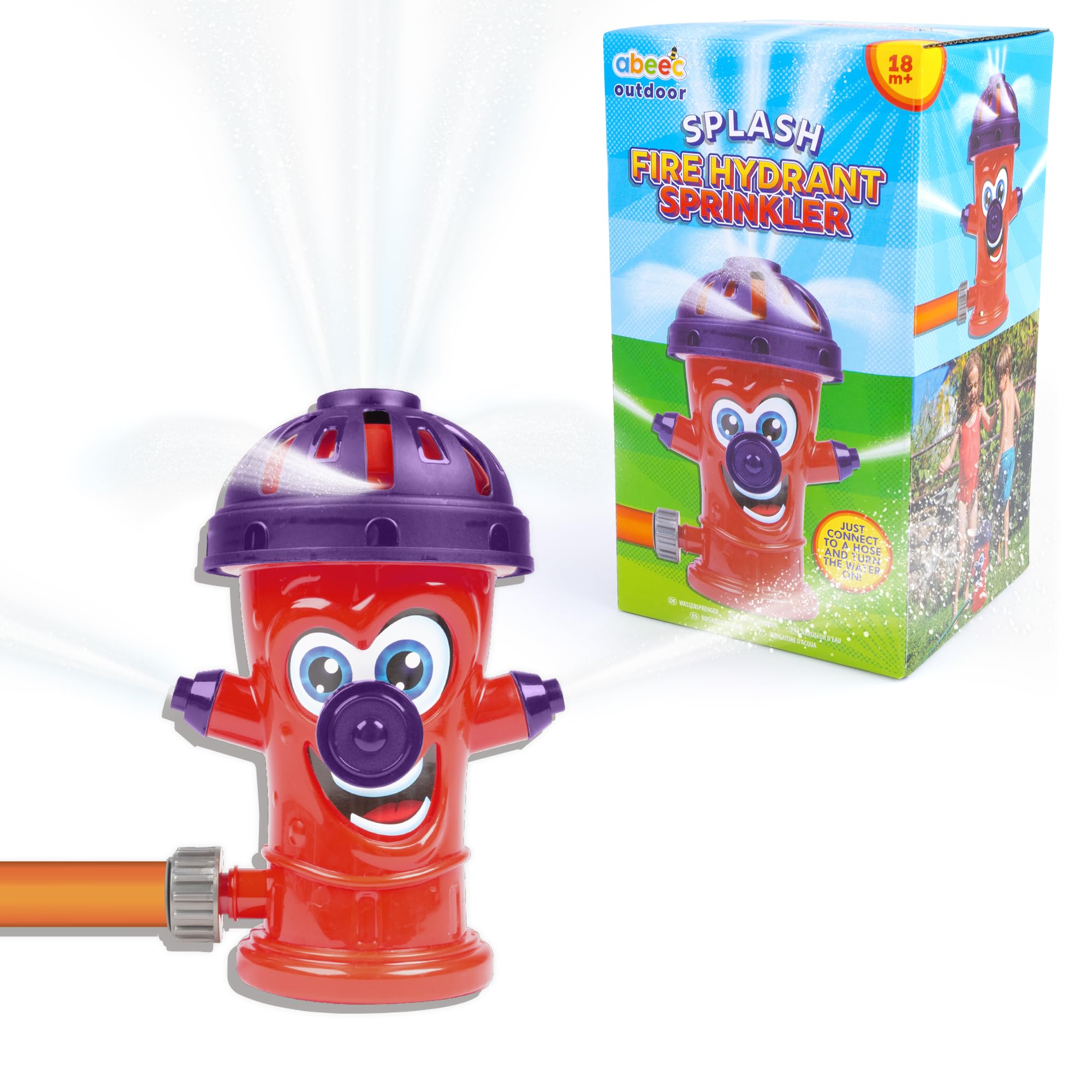 abeec Splash Fire Hydrant Sprinkler | Kids Garden Water Toy | 20.5cm Hydrant-Style Sprinkler with Multi-Directional Jets | Outdoor Summer Play Equipment | Ages 18m+