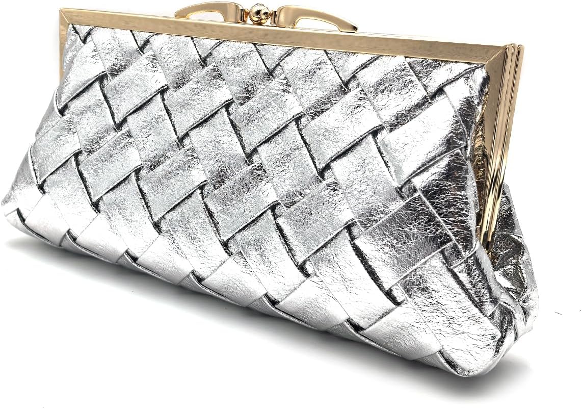 Formal Clutch Purse for Women Luxurious Checkered Evening Bag Dual Compartments with Long Chain Strap
