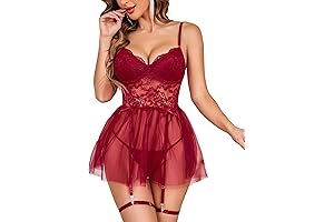 Sultry Lace and Satin Babydoll Lingerie Set Adorned with Garters and a Daring Chain