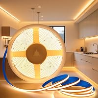 KSIBNW COB LED Szalag Meleg Fehér 5m - 24V Öntapadós 3000K CRI90+ Világítás 8mm Széles 320LED/m Rugalmas Dekorációs Fényszalag Konyhába Háló 1
