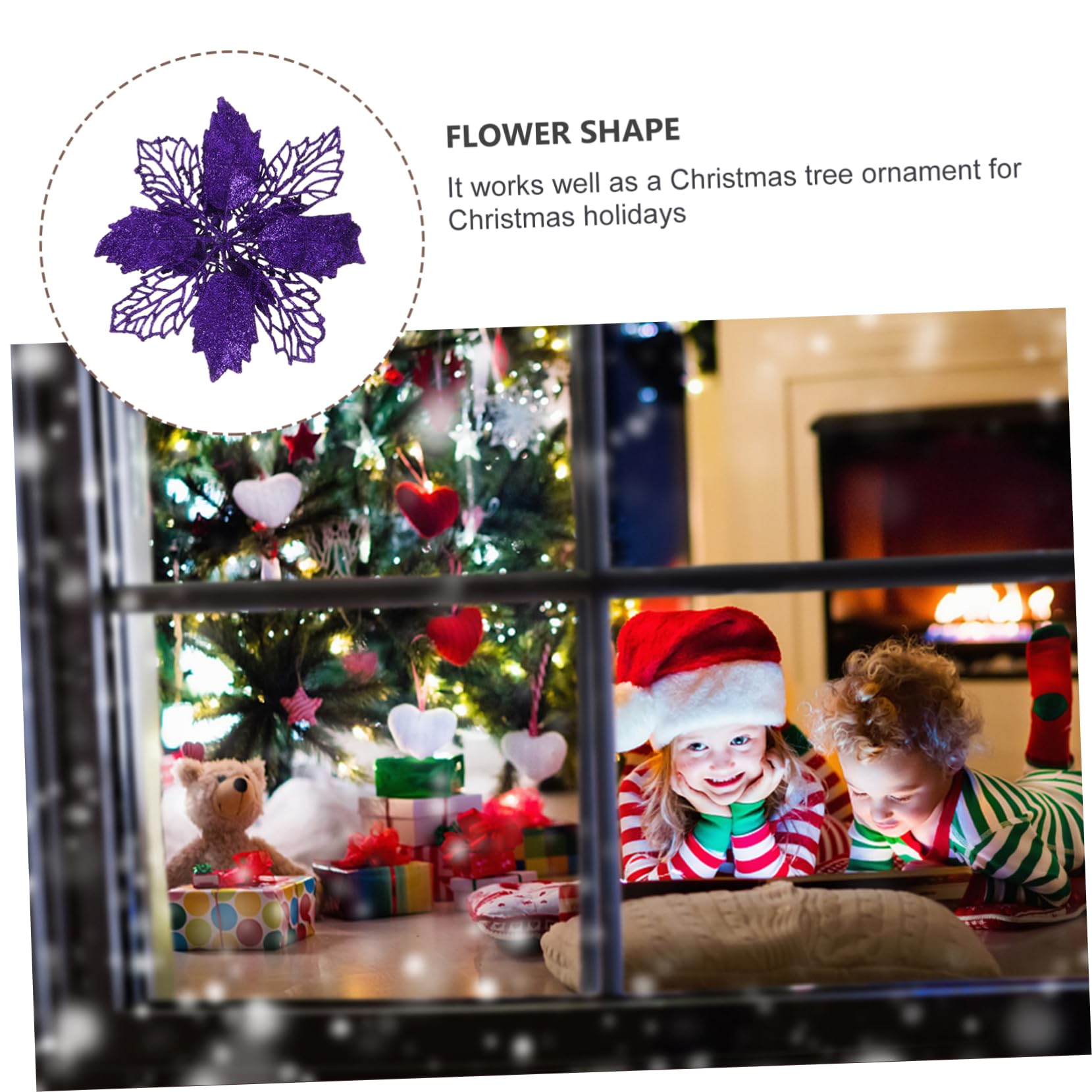 Abaodam 3juegos Adornos Navideños De Flores Artificiales De Poinsettia De Brillo Decoraciones para Árbol De Navidad y Guirnaldas Festivas