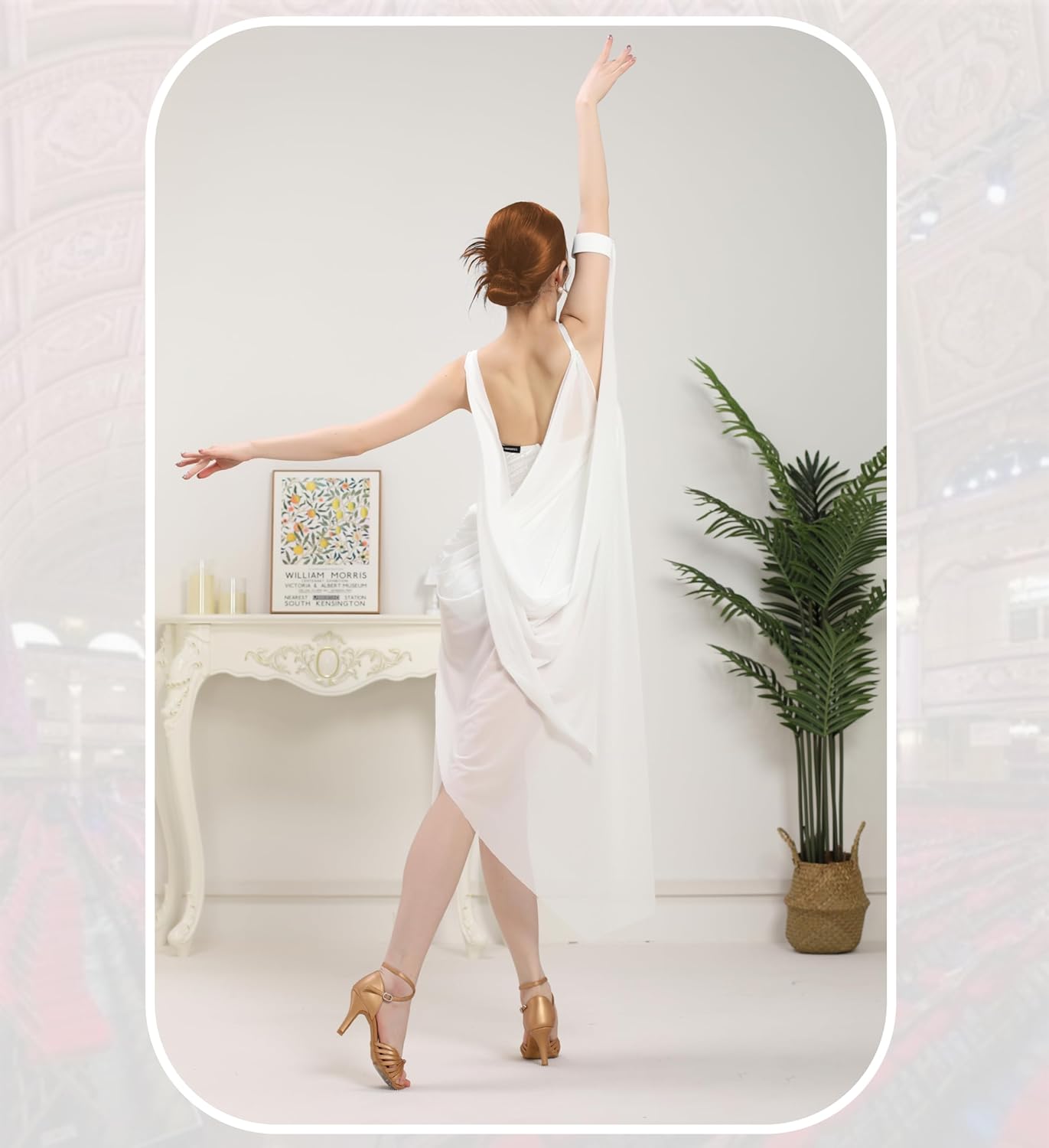 SCGGINTTANZ CR375 Latin Ballroom Dance Irregular Strap and Mesh Patchwork Dress