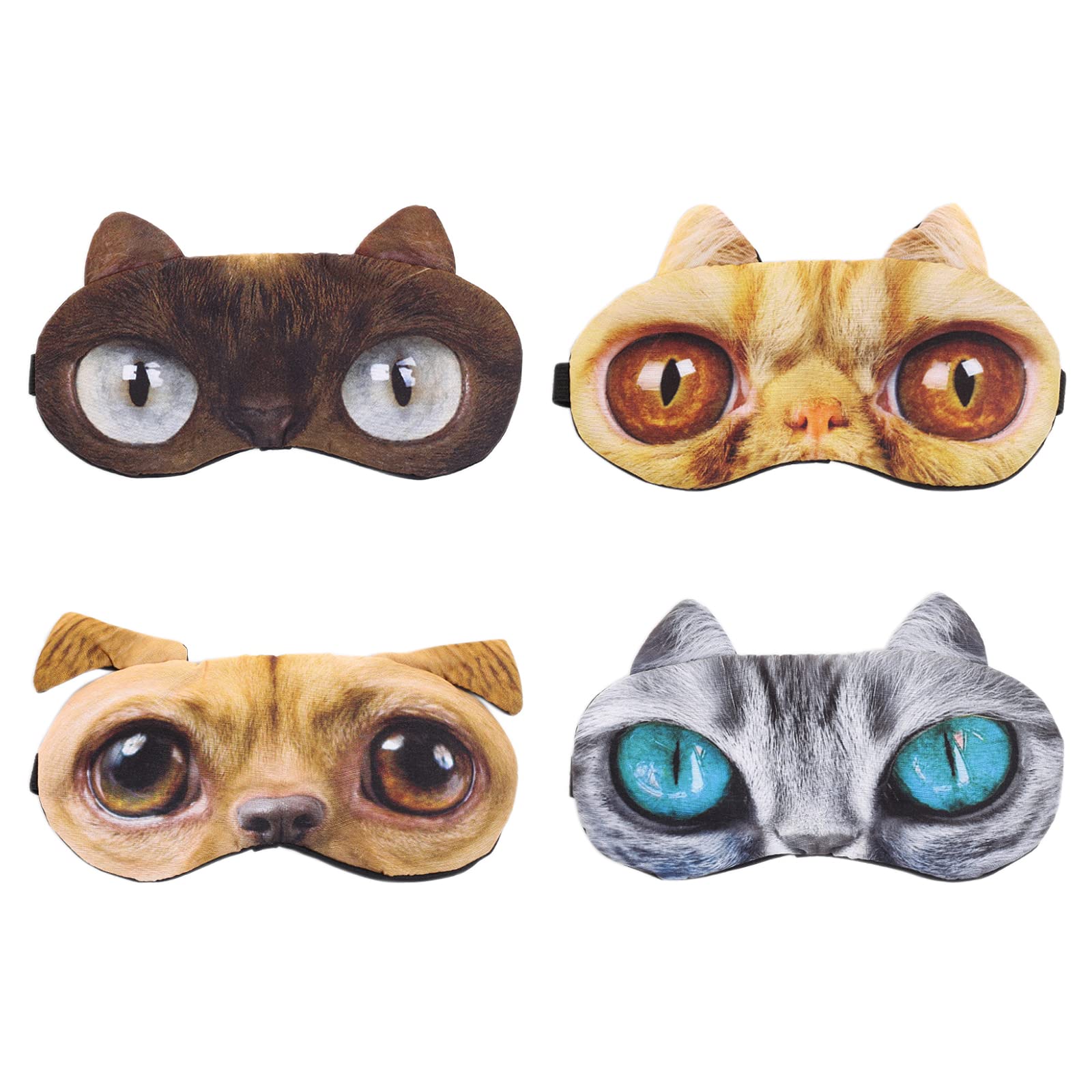 MINGXU Funny Sleep Eye Mask, 4pcs Lovely Animal Sleep Blindfold Cat Dog Eye-Shape Cool Masks fit Plane Travel Nap Night Sleeping, Universal Cartoon Cloth Eye Masks (4 Color)