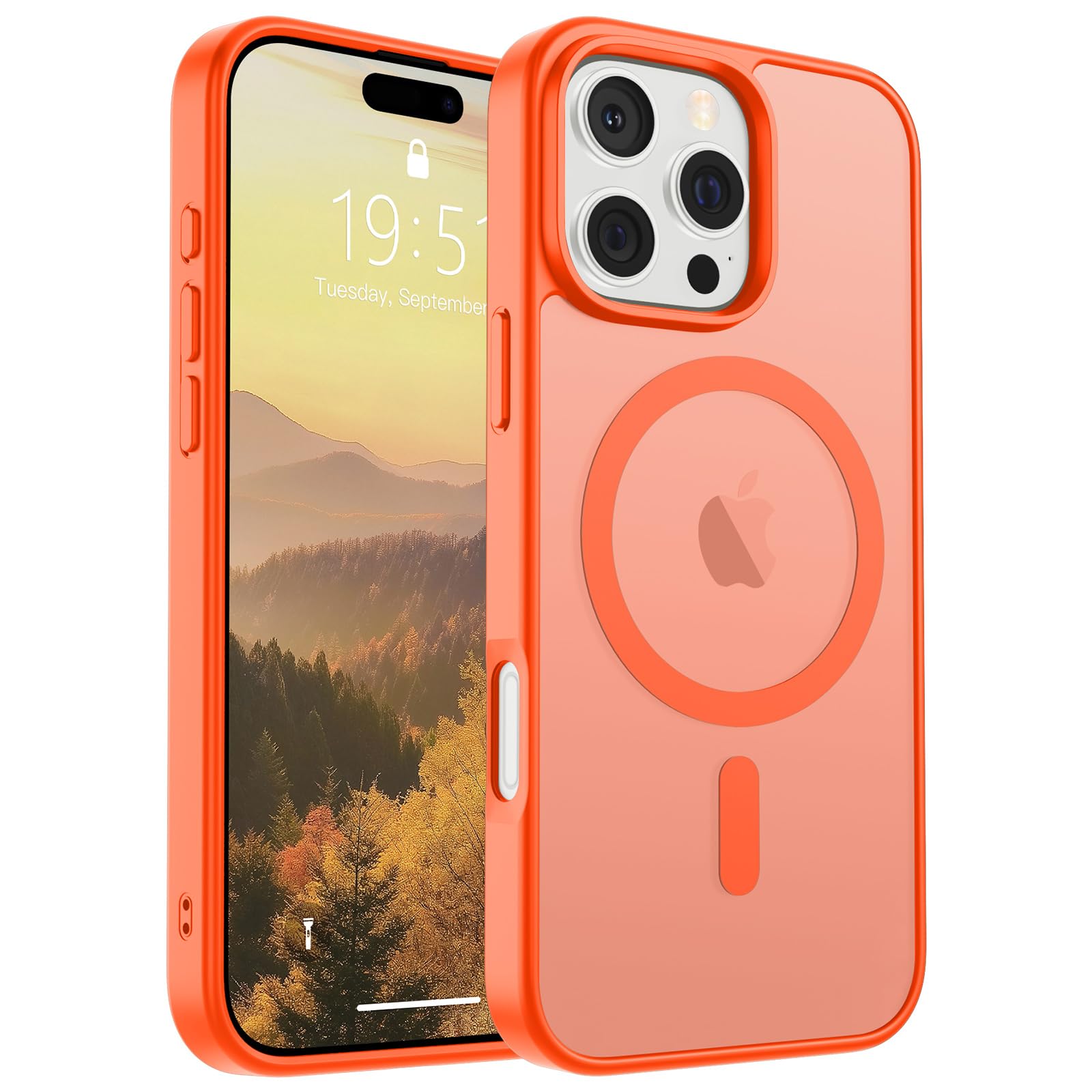 SUPFINE Magnetic for iPhone 16 Pro Case (Compatible with MagSafe) (Military Grade Drop Protection) Slim Translucent Matte Shockproof with Anti-Fingerprint Phone Case,Orange